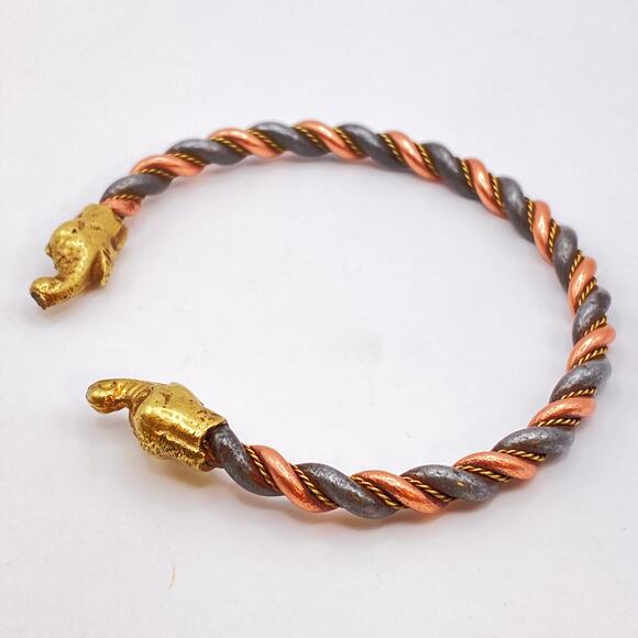 Vintage Elephant Cuff Bracelet Twisted Copper & Brass Ethnic Boho-Size 8 - Picture 2 of 6